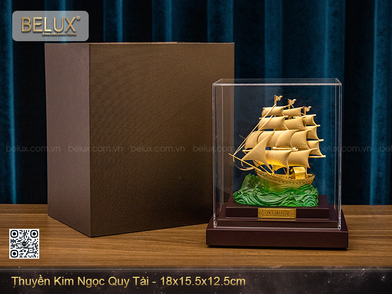 Mô hình thuyền kim ngọc quy tài dát vàng&nbsp;